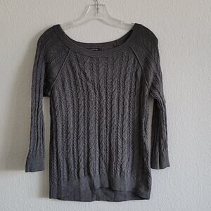 AMERICAN EAGLE Sweater Cable Knit Crew Neck 3/4 Sleeve Length Size Small Gray